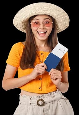 happy traveler planning vacation with passport